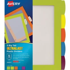 Avery Big Tab Ultralast Plastic Dividers with White Tab Labels, 5 Tabs, Multicolor (24900) Online