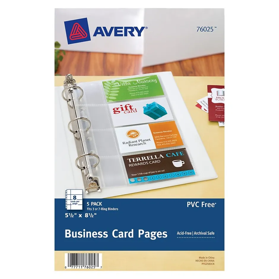 Avery Business Card Sheet Protectors, 5.5" x 8.5", Clear, 5/Pack (76025) Clearance