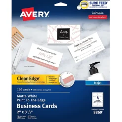 Sale Clean Edge Business Cards, 3.5" x 2", Matte White, 160/Pack (8869) Business Cards