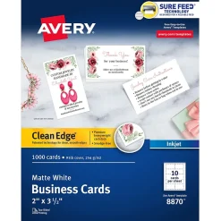 Best Clean Edge Business Cards, 2" x 3 1/2", Matte White, 1000 Per Pack (8870) Business Cards