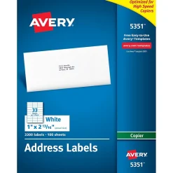 Avery Copier Address Labels, 1" x 2-13/16", White, 3300 Labels/Box (5351)* Address Labels