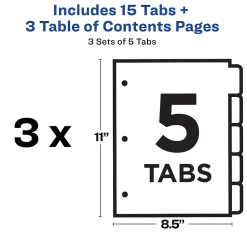 Avery Customizable Table of Contents Dividers, 5-Tab, Multicolor, 3 Sets/Pack (11070) Outlet