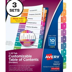 Avery Customizable Table Of Contents Ready Index Pre-Printed Paper Divider, 10-Tab, White, 3/Pack (11072)