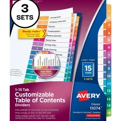 Avery Customizable Table Of Contents Divider, 15-Tab, White, 3 Sets/Pack (11074) Discount