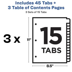 Avery Customizable Table Of Contents Divider, 15-Tab, White, 3 Sets/Pack (11074) Discount