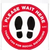 Social Distance Signage<Avery Directional "Please Wait Here" Preprinted Floor Decals, 10.5" Diameter, White/Red, 5/Pack (83090)