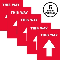 Social Distance Signage<Avery Directional "This Way" Preprinted Floor Decals, 8" x 10.5", Red/White, 5/Pack (83091)