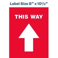 Social Distance Signage<Avery Directional "This Way" Preprinted Floor Decals, 8" x 10.5", Red/White, 5/Pack (83091)