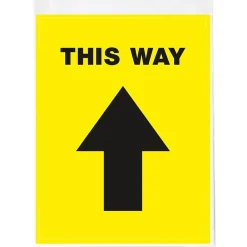 Social Distance Signage<Avery Directional "This Way" Preprinted Floor Decals, 8" x 10.5", Yellow/Black, 5/Pack (83022)
