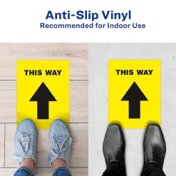 Social Distance Signage<Avery Directional "This Way" Preprinted Floor Decals, 8" x 10.5", Yellow/Black, 5/Pack (83022)