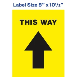 Social Distance Signage<Avery Directional "This Way" Preprinted Floor Decals, 8" x 10.5", Yellow/Black, 5/Pack (83022)