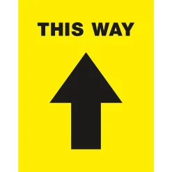 Social Distance Signage<Avery Directional "This Way" Preprinted Floor Decals, 8" x 10.5", Yellow/Black, 5/Pack (83022)