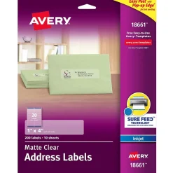 Avery Easy Peel Inkjet Address Labels, 1" x 4", Clear, 200 Labels/Pack (18661)* Address Labels