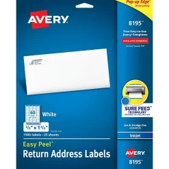 Avery Easy Peel Inkjet Return Address Labels, 2/3" x 1-3/4", White, 1,500 Labels/Pack (18695) Clearance