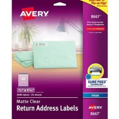 Avery Easy Peel Inkjet Return Address Labels, 2/3" x 1-3/4", Clear, 2,000 Labels/Pack (8667)* Address Labels