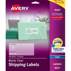 Avery Easy Peel Inkjet Shipping Labels, 2" x 4", Clear, 250 Labels/Pack (8663)* Shipping Labels