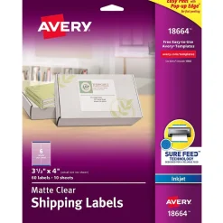 Avery Easy Peel Inkjet Shipping Labels, 3-1/3" x 4", Clear, 60 Labels/Pack (18664)* Shipping Labels