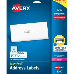 Avery Easy Peel Laser Address Labels, 1" x 2-5/8", White, 750 Labels/Pack (5260)* Address Labels