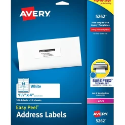 Avery Easy Peel Laser Address Labels, 1-1/3" x 4", White, 350 Labels/Pack (5262)* Address Labels