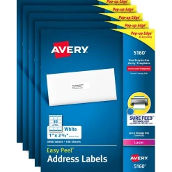 Avery Easy Peel Laser Address Labels, 1" x 2-5/8", White, 15,000 Labels/Carton (5160CT)* Address Labels