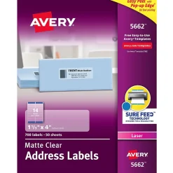 Avery Easy Peel Laser Address Labels, 1-1/3" x 4", Clear, 700 Labels/Box (5662)* Address Labels