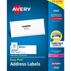 Avery Easy Peel Laser Address Labels, 1-1/3" x 4", White, 3,500 Labels/Box (5962)* Address Labels