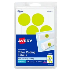 Avery Easy Peel Laser Color Coding Labels, 1 1/4" Dia, Neon Yellow, 8 Labels/Sheet, 50 Sheets/Pack (5499) Sale