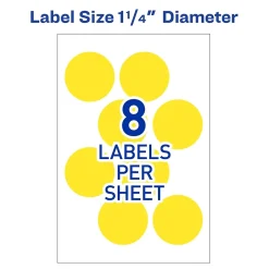 Avery Easy Peel Laser Color Coding Labels, 1 1/4" Dia, Neon Yellow, 8 Labels/Sheet, 50 Sheets/Pack (5499) Sale
