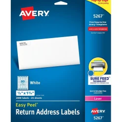Avery Easy Peel Laser Return Address Labels, 1/2" x 1-3/4", White, 2,000 Labels/Pack (5267) Hot