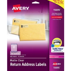 Avery Easy Peel Laser Return Address Labels, 2/3" x 1-3/4", Clear, 600 Labels/Pack (15695)* Address Labels