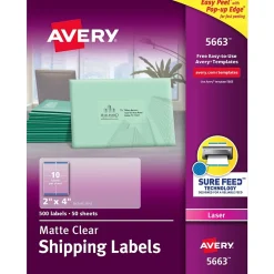 Avery Easy Peel Laser Shipping Labels, 2" x 4", Clear, 500 Labels/Box (5663) Hot