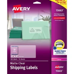 Avery Easy Peel Laser Shipping Labels, 2" x 4", Clear, 100 Labels/Pack (15663)* Shipping Labels