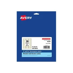Avery Easy Peel Laser/Inkjet Address Labels, 1" x 2 5/8", White with Metallic Gold Borders, 300 Labels/Pack (6540)* Address Labels