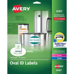 Avery Easy Peel Laser/Inkjet Oval Print to the Edge Labels, 1-1/2" x 2-1/2", White, 270 Labels/Pack (6583) Sale