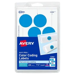 Avery Easy Peel Laser/Inkjet Color-Coding Labels, 1-1/4" Dia, Light Blue, 400 Labels/Pack (5496) Outlet