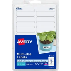 Avery Easy Peel Laser/Inkjet Multipurpose Labels on 4" x 6" Sheets, 1/2" x 1-3/4", White, 840 Labels/Pack (5422) New