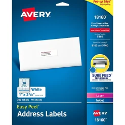 Avery Easy Peel Laser/Inkjet Address Labels, 1" x 2-5/8", White, 300 Labels/Pack (18660) Hot