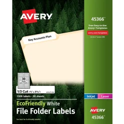 Avery EcoFriendly Laser/Inkjet File Folder Labels, 2/3" x 3-7/16", White, 1,500 Labels/Box (45366) Discount