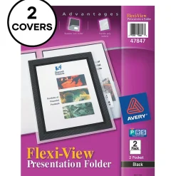 Avery Flexi-View 2-Pocket Presentation Folders, Black, 2/Pack (47847) New