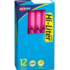 HI-LITER Avery Stick Highlighters, Chisel, Pink, Dozen (23592)