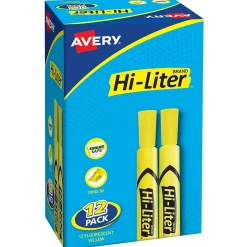 Avery Hi-Liter Tank Highlighters, Chisel, Yellow, Dozen (98035) New
