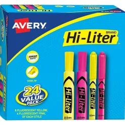 Avery Hi-Liter Tank Highlighter, Chisel Tip, Assorted, 24/Pack (29862) Clearance