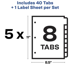 Avery Index Maker Paper Dividers with Print & Apply Label Sheets, 8 Tabs, White, 5 Sets/Pack (11437) Clearance