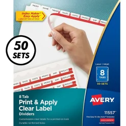 Avery Index Maker Paper Dividers with Print & Apply Label Sheets, 8 Tabs, White, 50 Sets/Pack (11557) Online