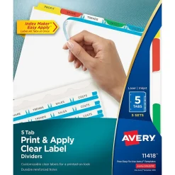 Avery Index Maker Paper Dividers with Print & Apply Label Sheets, 5 Tabs, Multicolor, 5 Sets/Pack (11418) Discount