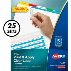 Avery Index Maker Paper Dividers with Print & Apply Label Sheets, 5 Tabs, Multicolor, 25 Sets/Pack (11423) Hot