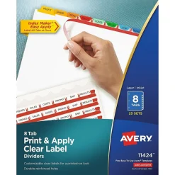 Avery Index Maker Paper Dividers with Print & Apply Label Sheets, 8 Tabs, Multicolor, 25 Sets/Pack (11424) Clearance