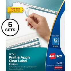 Avery Index Maker Paper Dividers with Print & Apply Label Sheets, 12 Tabs, White, 5 Sets/Pack (11429) Outlet