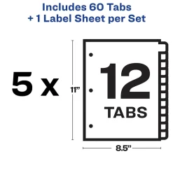 Avery Index Maker Paper Dividers with Print & Apply Label Sheets, 12 Tabs, White, 5 Sets/Pack (11429) Outlet