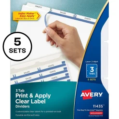 Avery Index Maker Paper Dividers with Print & Apply Label Sheets, 3 Tabs, White, 5 Sets/Pack (11435) Best